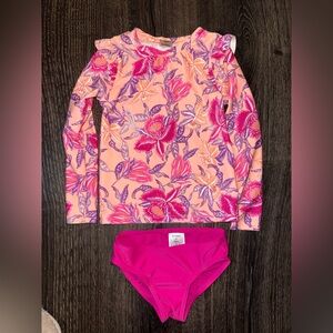 Toddler Pink Floral Long-Sleeve Rashguard Bikini Set